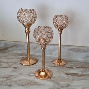 🪞 NEW set- sparkling votive decorative set of 3 in rose gold tone with crystals